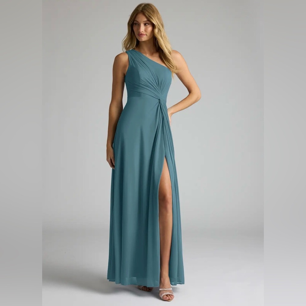 Azazie Bermuda Blue Brooke Mesh Dress Size A14